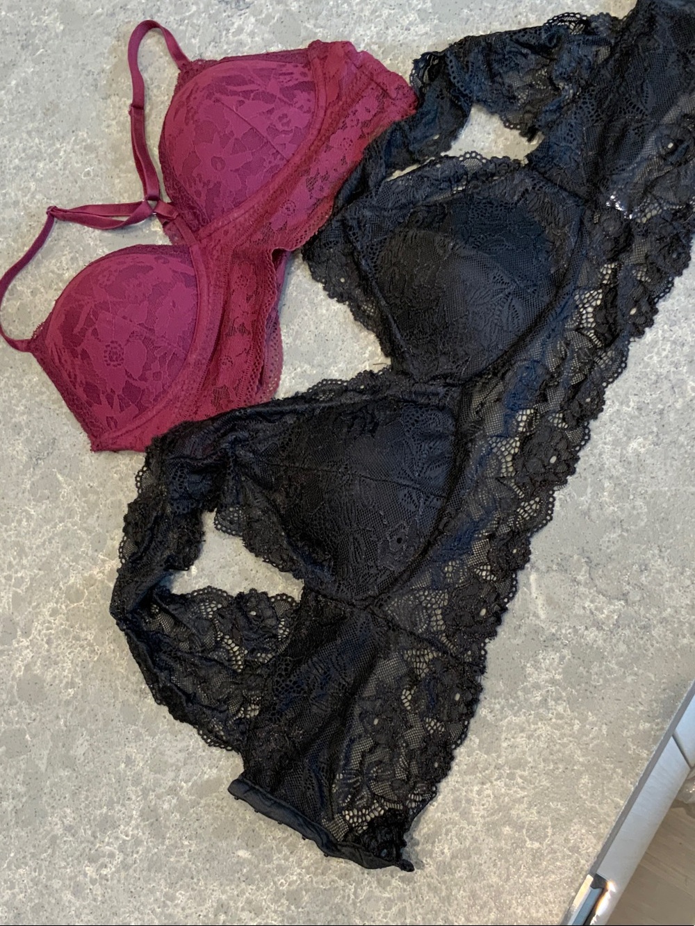 Lot of 2 Padded Bralettes Black and Burgundy